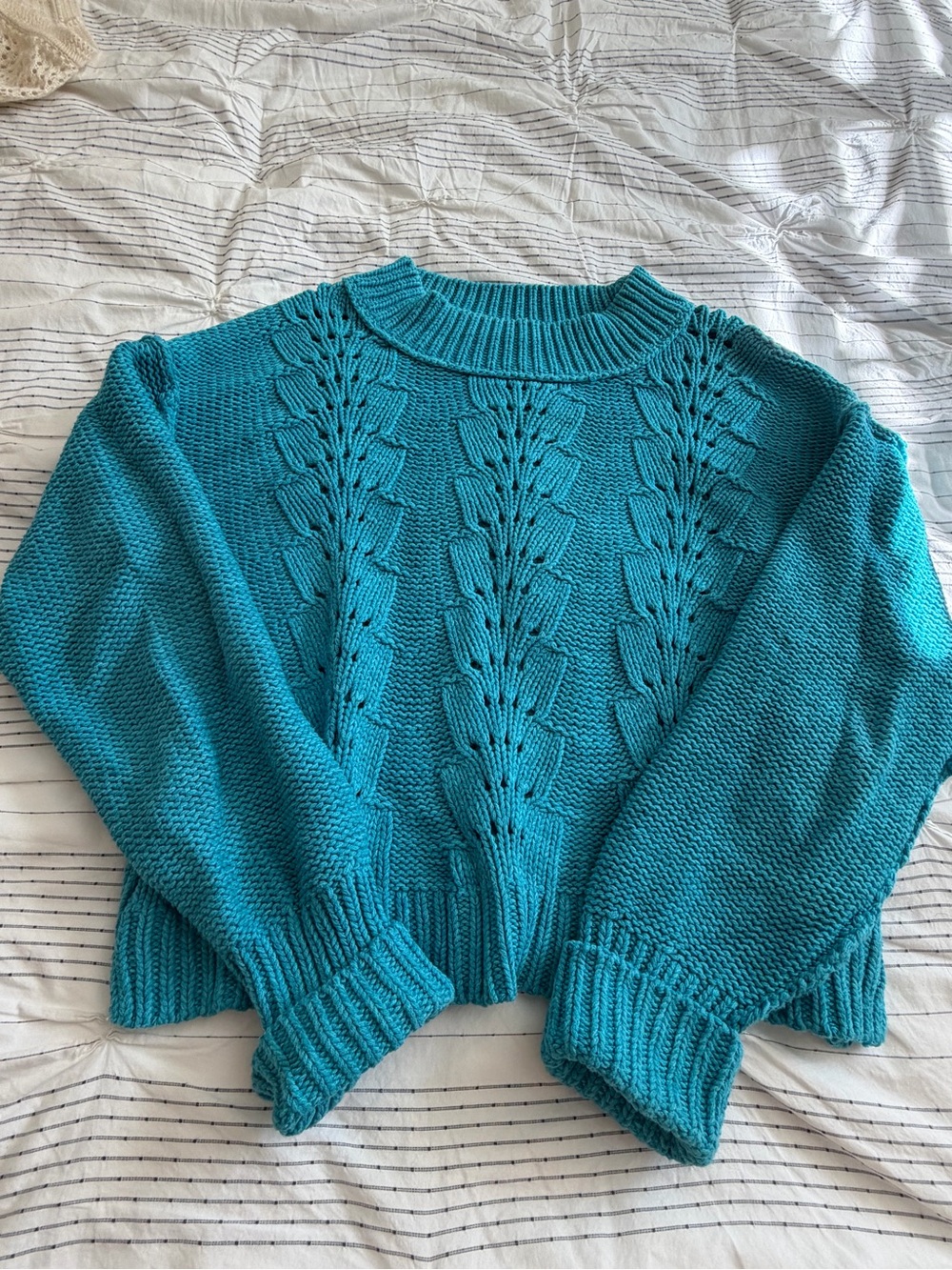 Free People Teal Knit Crewneck Sweater